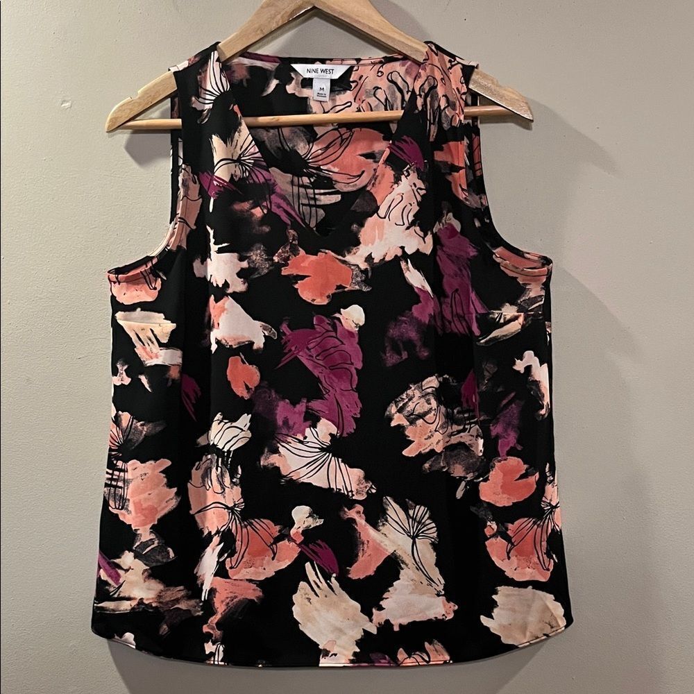 Nine West Women's Floral Tank Top - Black and Pink